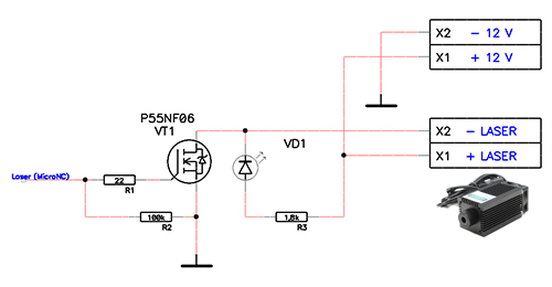 Подключение лазерного модуля к контроллеру MicroNC